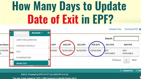 what is date of exit in epf online