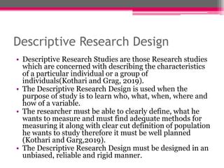 what is descriptive research design according to manuel and medel