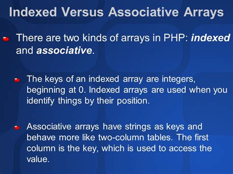 what is difference between indexed and associative array in php
