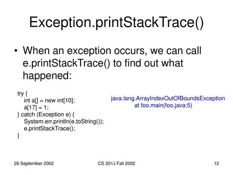 what is e.printstacktrace() in java