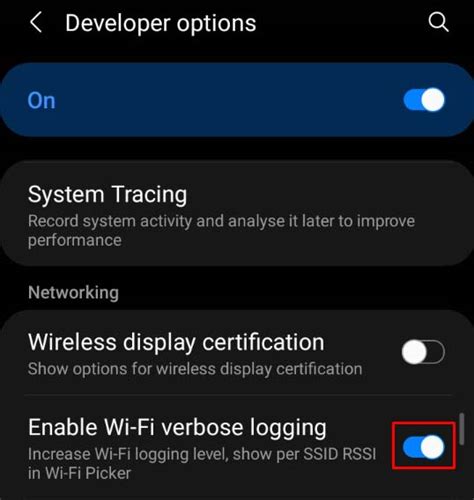 what is enable wifi verbose logging in developer options