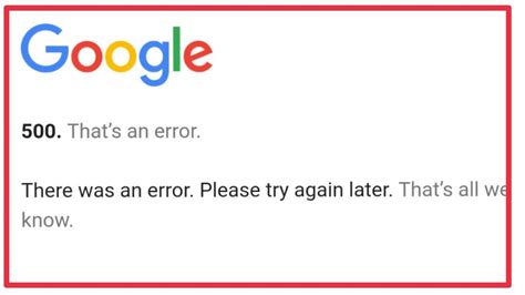 what is error 500 on google
