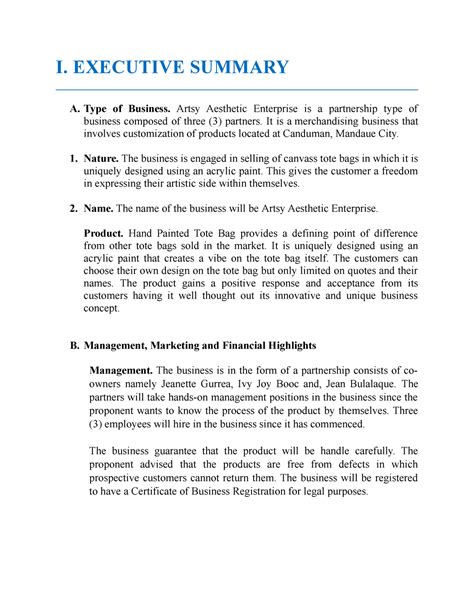 what is executive summary in feasibility study