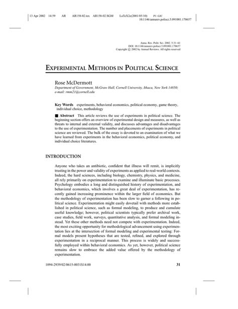 what is experimental method in political science