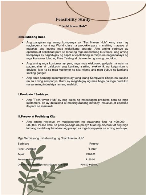 what is feasibility study in tagalog