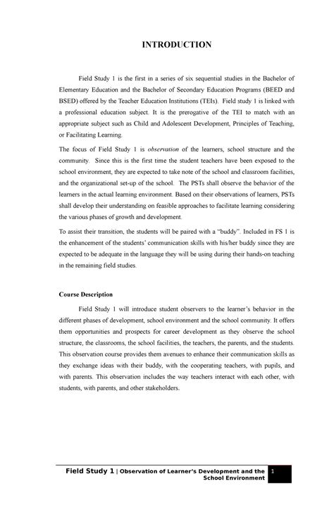 what is field of study example for students