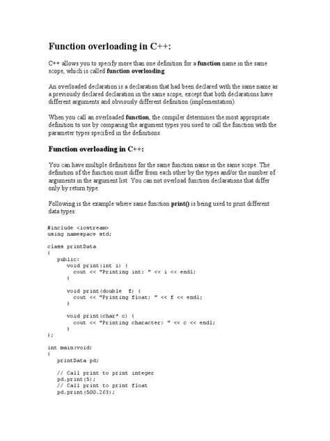 what is function overloading in c++ with example pdf