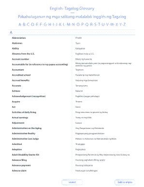what is glossary meaning in tagalog