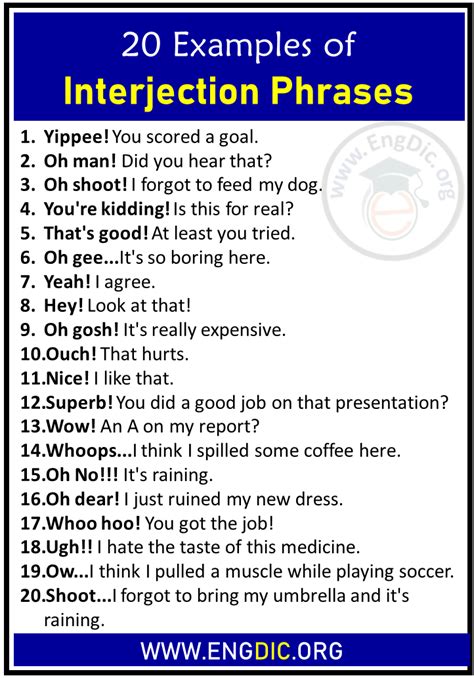 what is interjection with 20 examples