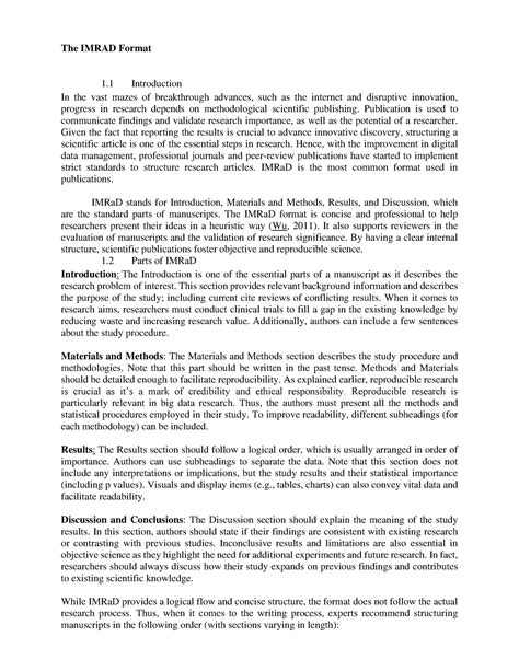 what is introduction in imrad format
