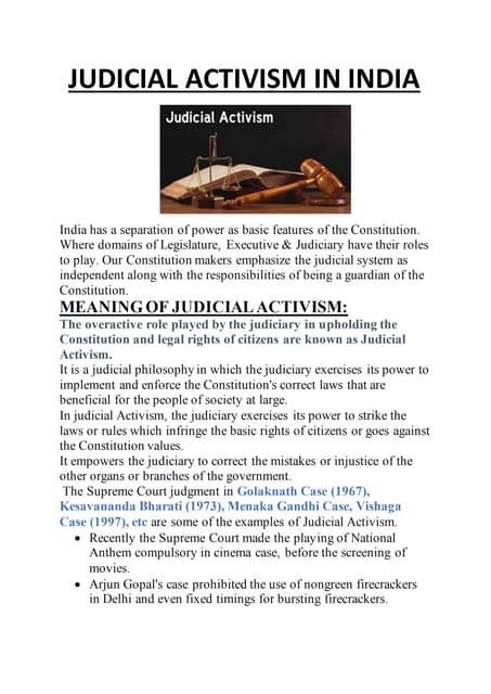 what is judicial activism in india and explain with an example