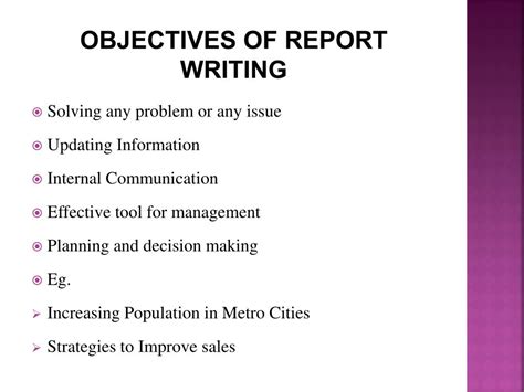 what is objective in report writing