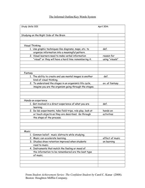 what is outline format for notes