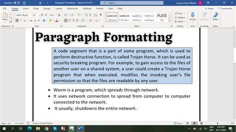 what is paragraph formatting in word processing
