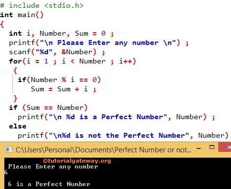 what is perfect number in c language