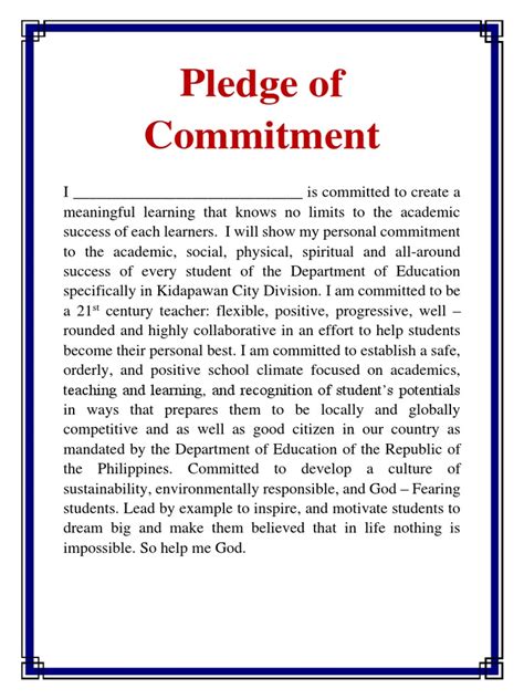 what is pledge of commitment example