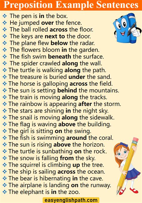 what is preposition and examples sentences with answers