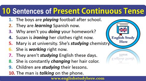 what is present continuous tense with 10 examples