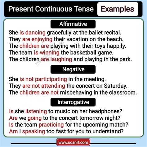 what is present continuous tense with examples pdf