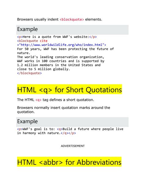 what is quotation and citation in html