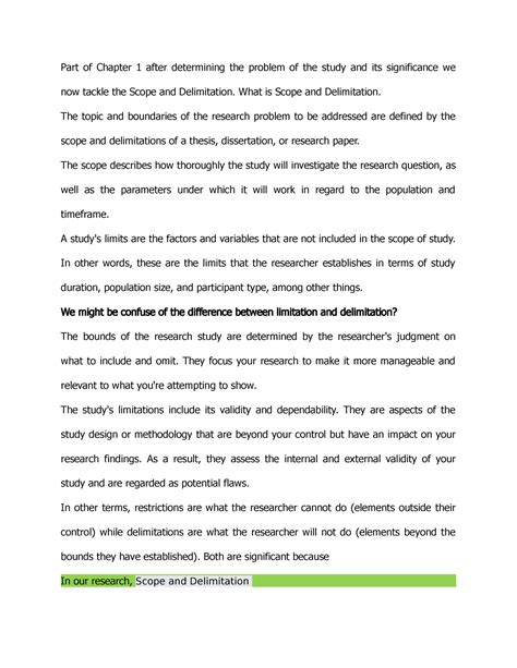 what is scope and delimitation of the study in chapter 1