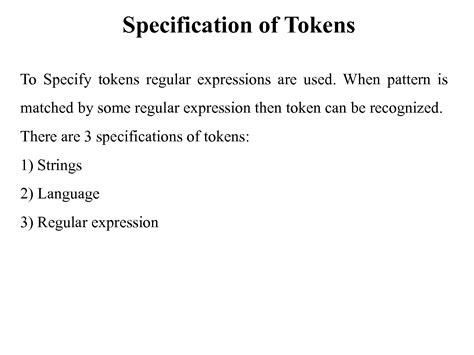 what is specification of tokens in compiler design