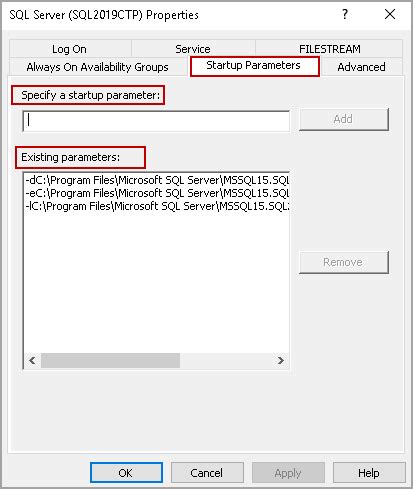 what is startup parameters in sql server
