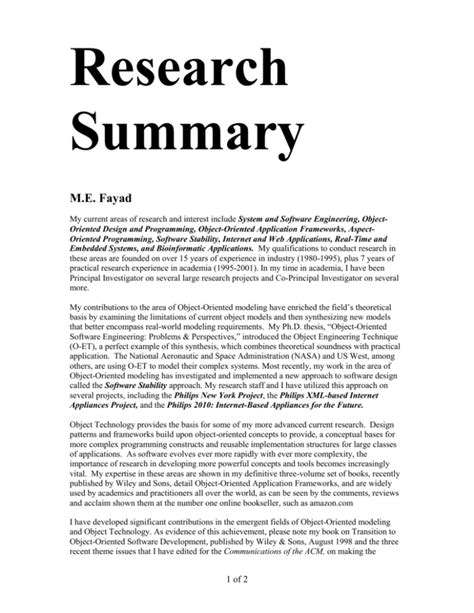 what is summary of the study in research