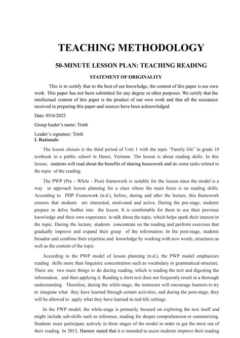 what is teaching methodology in lesson plan
