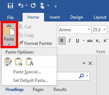 what is the command for paste in microsoft word