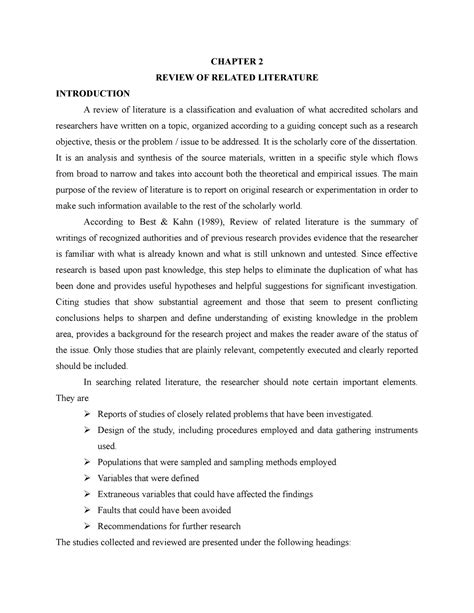 what is the content of chapter 2 in research