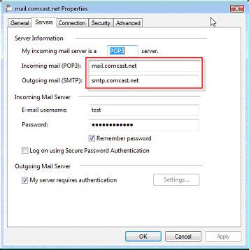 what is the correct incoming mail server for comcast