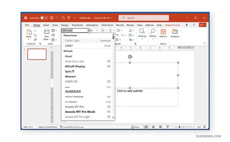 what is the default font size for text on a slide in powerpoint