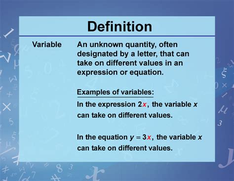 what is the definition of variable in math