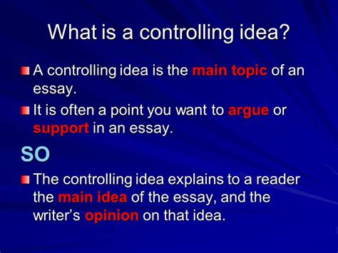 what is the difference between main idea and controlling idea