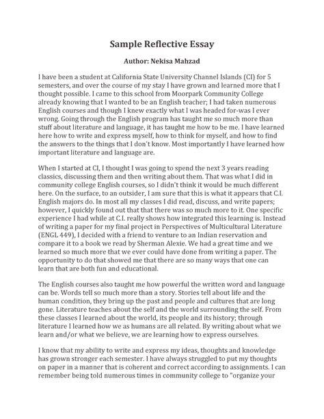 what is the example of reflection paper