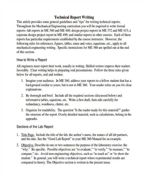 what is the format of technical report writing