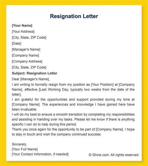 What Is The Format To Write Resignation Letter