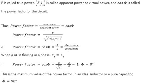 what is the formula for power factor in ac circuit