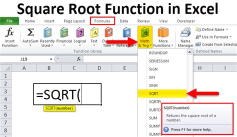 what is the function for square root in excel