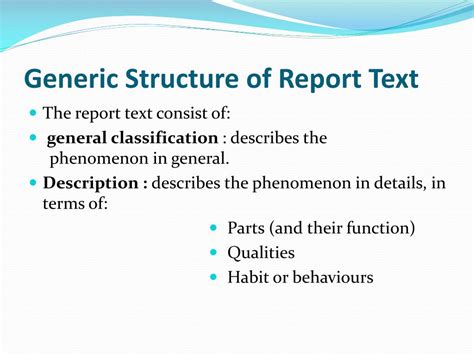 what is the generic structure of report text