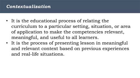 what is the goal of contextualization of the learning process