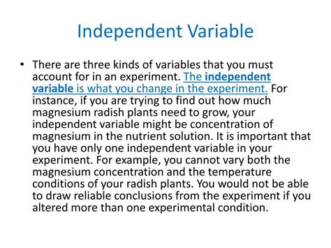 what is the independent variable in an experiment quizlet