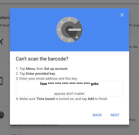 what is the key code for google authenticator