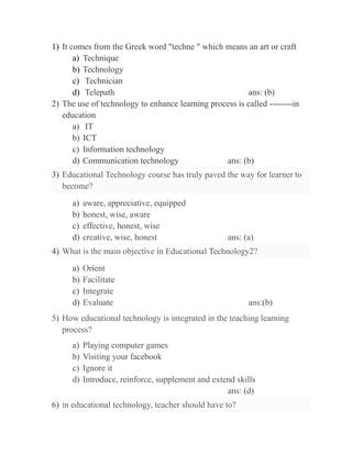 what is the main objective in educational technology mcq