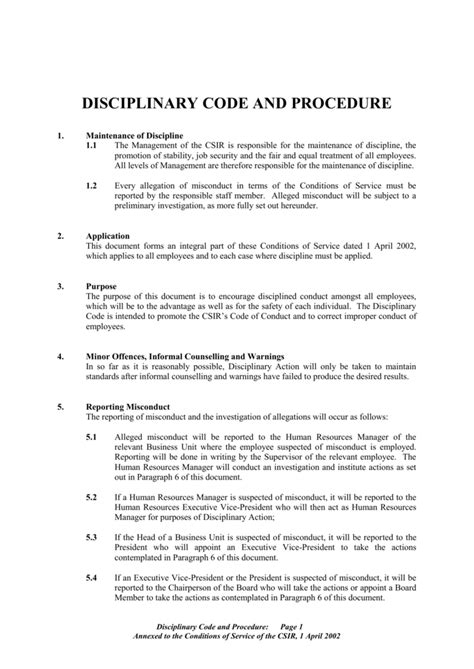 what is the main purpose of the college's disciplinary code and disciplinary procedure