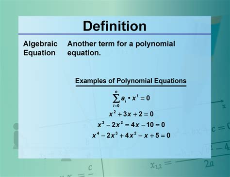 what is the meaning of algebraic equation in math