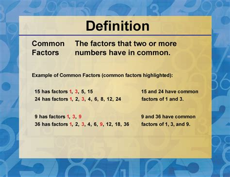 what is the meaning of common factor in mathematics