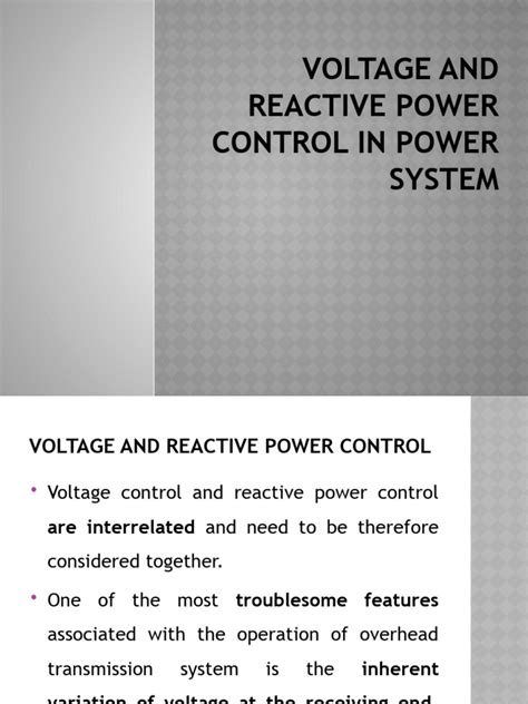 what is the need of reactive power control in power system