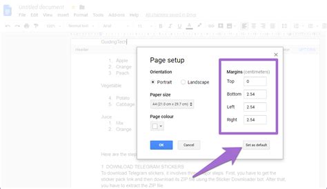 what is the normal page setup for google docs
